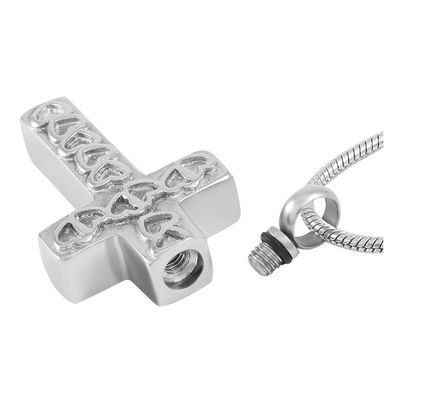 Memory Heart In My Cross Cremation Pendant Engravable Memorial Ash Keepsake Necklace